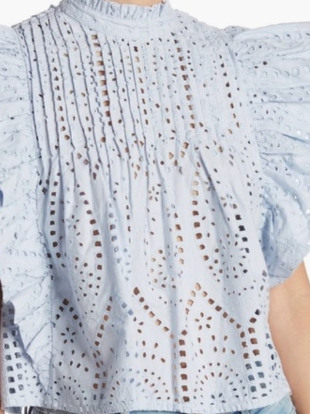 Brand New Women's Light Blue Eyelet Puff Sleeve Blouse